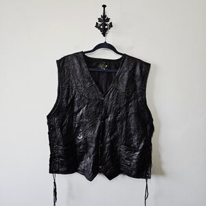 Vintage Canyon Creek Leather Vest Size XXL Lace Up Sides Motorcycle EUC